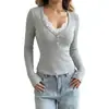 Camiseta Casual Slim de Manga Longa com Patchwork de Renda e Cor Sólida com Decote V - Nova Moda Outono/Inverno 2026 Transfronteiriça Europeia e Americana da Amazon