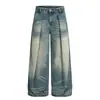 Jeans Retro Americano com Design de Bigode para Homens e Mulheres Design 2025 Solto Emagrecedor Cintura Alta Vintage Calças Longas