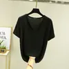 Modal Camisa de manga curta feminina de verão com decote em V, camiseta interna fina e emagrecedora, top solto de cor sólida e tamanho grande