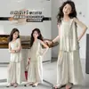 Conjunto Elegante de Chaleco sin Mangas y Pantalón de Pierna Ancha para Niña Verano 2026 Atuendo de Verano para Niña Grande Estilo Vacacional Conjunto de Dos Piezas