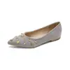 Weiwei Girl 201-39 Sapatilhas Rasteiras Femininas Bico Fino Com Tachas e Decote Baixo, Estilo Suave para a Noite, Sapatilhas Ballet com Solado Macio para Combinar com Saias