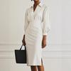 2025 Amazon Comercio Exterior Transfronterizo Nuevo Modelo Otoño Sencillo y Moderno Vestido plisado de color liso con cuello en V para ceñir la cintura para mujer