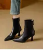 Botines de Tacón Alto Puntiagudos para Mujer 2026 Otoño/Invierno Nuevo Estilo Francés Estilo Retro Versátiles Cómodos Piel Suave Elásticos Adelgazantes Botas
