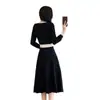 Vestido Suéter de Punto Redondo Estilo Chanel Elegante Estilo Coreano Hong Kong Cintura Ceñida Ropa de Abrigo Capa Base Falda Larga Hasta la Rodilla Otoño Invierno