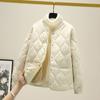 Casaco de inverno acolchoado de algodão para mulheres, casaco versátil com forro de fleece, jaqueta acolchoada de algodão pequena e espessa, algodão de plumas, uniforme de beisebol, casaco acolchoado de algodão xadrez pequeno e losango para mulheres