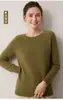 Suéter de Punto Grueso 100% Cachemir Otoño Invierno para Mujer Hombro de Silla Cuello Redondo Capa Base Pulóver de Punto Top Versátil