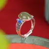 Yuebao Joyería Jade Hetian Natural Plata de Ley S925 Jade de Agua Clara Mariposa Azul Esmalte Estilo Antiguo Nicho Popular Anillo de Plata