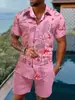 Europeu e Americano Transfronteiriço Havaí Novo Terno Masculino Amazon Manga Curta Cor Sólida Praia Masculino Conjunto de Duas Peças Camisa