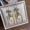 Brincos vintage para mulheres Hetian jade fivela de segurança prata esterlina ouro queimado Blue Lotus brincos estilo antigo Super fairy court estilo borla