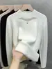 Suéter de una pieza de terciopelo y encaje con cuello alto medio para mujer, Camiseta interior gruesa con forro polar, Nuevo tejido de punto para Otoño e Invierno 2025