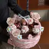 Caixa Redonda Grande Fofa de Outono e Inverno com Janela para Floricultura Arranjos Florais, Caixa de Flor Criativa de Copo de Chá com Leite Caramelo, Materiais Florais