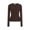 Camiseta interior de forro polar gruesa de una pieza, suéter de punto ajustado de manga larga con cuello redondo, top casual adelgazante para mujer