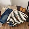 Camiseta Infantil Bangcheng para Niño Camiseta Básica 25 Otoño Nuevo Estampado de Oso a Rayas Manga Larga Top Casual G0003