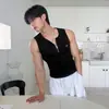 Colete Esportivo Bordado Myq Cool para Homens, Camiseta de Verão Slim-Fit Sem Mangas, Roupa de Trabalho Estilo Coreano para Fitness que Realça a Musculatura