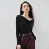 Fábrica de tops base con cuello de volantes de acetato, lana y seda, hechos a medida OEM, pedidos pequeños, entrega rápida, procesamiento de tops de lencería para mujer