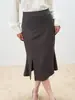 Shengdu26 Outono Novo Design Cinza Saia Cauda de Peixe Cintura Alta Emagrecedora Comprimento Médio Para Ir ao Trabalho Fenda Bodycon Saia