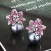 Otoño e Invierno Nuevo Conjunto Europeo y Americano de Lujo Ligero Elegante de Perlas Pendientes Collar Zirconio Pétalos Venta al por Mayor Accesorios de Moda para Mujer