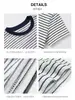 Camiseta de manga corta con bloques de color para mujer de verano, nuevo diseño de algodón de bambú con rayas, top simple y versátil de cuello redondo estilo coreano