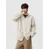 Moletom cardigã de tricô com capuz estilo casual retrô americano para homens, jaqueta suéter casual fresca e estilosa de outono