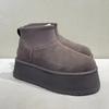 2024 Novas Botas Mini Dipu Femininas de Inverno com Solado Grosso e Pelo Aumentado Botas de Neve com Forro de Lã Sapatos de Algodão Grosso Botas Curtas
