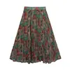 Diseño Feiyuan: Conjunto de Dos Piezas para Mujer: Top de Punto con Mangas Acampanadas y Cuello Redondo + Falda de Estampado Floral Acampanada con Doble Bolsillo, Nuevo Estilo de Verano
