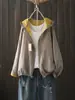 Estilo Nuevo Primavera y Otoño Holgado Versátil Casual Manga Larga Holgado Talla Grande Doble Capa Gasa de Algodón Lunares Con Capucha Chaqueta Corta