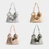 Bolsa de ombro de lona doce com babados estilo coreano, padrão xadrez, logotipo personalizável, grande capacidade