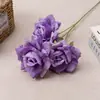 Flores de Seda Flores Artificiales Plantas Verdes Flores Artificiales Rosa de 3 Cabezas Textura de Malla Flores de Rosa Paisajes de B&B Ramilletes de Boda Arreglos Florales Ramilletes de Flores Decorativos