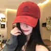 Gorra de Béisbol Bordada con Letras Rojas para Mujer, Ala Ancha, Circunferencia de Cabeza Grande, Estilo de Gama Alta, Gorra de Corona Profunda para Uso Diario
