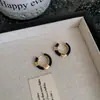 Pendientes Redondos de Esmalte Vintage Inspirados en Celebridades, Negro y Blanco con Esmalte de Goteo, Estilo Lujo Ligero de Otoño e Invierno