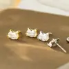 Pendientes de Tachuela Espiral con Diamante Único de Gatito en Plata de Ley S925 Nalan, Exquisitos y Simples, Lindos Pendientes de Gato Estilo Ins M07777