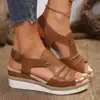 Sandalias para Mujer de Talla Grande de la Nueva Corriente de Otoño 2026 Transfronterizas Europeas Sandalias de Cuña con Suela de Cuerda de Cáñamo Boca de Pez