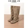 Botas de Ballet de Encaje Estilo Coreano Otoño/Invierno Apiladas 2026 Botas de Media Caña Retro para Pantorrilla Ancha Plano Plegado Nuevo