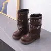 2026 Novas Botas Martin com Fivela Estilo Britânico para Meninas Botas de Cano Alto Quentes com Forro de Pelúcia para Crianças Botas de Motocicleta para Meninos