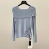 Suéter de Punto de Hombro Único Estilo Suave Fone Jianhe para Mujer, Temporada de Primavera, Ceñido a la Cintura, Adelgazante, Top de Manga Larga que Expone la Clavícula 59232
