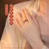 Anillo de Plata S925 Cultural y Creativo de Ágata Roja para Mujer Anillo Redondo Rodante de Cuentas de Dinero Anillo de la Fortuna Anillo de Regalo Diario