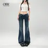 Jeans Acampanados Elásticos de Tiro Ultra Bajo Azul Lavado para Mujer, Pantalones de Pierna Ancha Largos Hasta el Suelo Versátiles Estilizadores Estilo Retro Americano Hot Girl