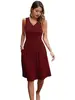 Vestido Casual de Verano para Mujer, Sólido, sin Mangas, con Bolsillos, Cuello en V, tipo Tanque, Vestido de Playa