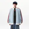 Moletom com Gola Alta Patchwork Quadriculado Waffle Retro Americano Três Listras Masculino Cardigã de Outono Top Solto Casual Outerwear