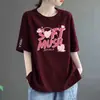 Camiseta rosa de manga corta para mujer, corte holgado, imitación algodón, nuevo estilo verano 2024, talla grande, longitud media, estilo coreano, top casual de cuello redondo