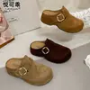 Sandalias retro cerradas sin cordones de cuero genuino para mujer, zapatos casuales tipo Birkenstock sin cordones para uso en exteriores, nuevo modelo de otoño