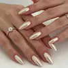 Modelo de Venda Quente para Comércio Exterior: Kit com 24 Unhas Postiças Versáteis Champagne Peroladas High-End Simples e Delicadas Formato Longo Amendoado para Venda por Atacado