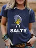 Camiseta de Manga Corta para Mujer Expresión Salada Chica con Bolso Sosteniendo un Paraguas Estampado Retro Lista para el Verano Camiseta de Manga Corta Casual con Cuello Redondo
