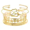 Joyería Europea y Americana Juego de Pulseras Metálicas Doble Corazón para Mujer, Juego de Seis Piezas de Pulseras Metálicas Geométricas Vintage