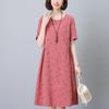 Vestido de Algodão Puro para Mulheres de Meia-idade Verão Estilo Ocidental para Mães Cobertura da Barriga Solta Emagrecimento Elegante Comprimento Médio Saia Evasê