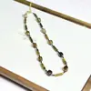 Otoño e Invierno Nuevo Estilo Serie de Colores Maillard Collar Piedra Ojo de Tigre Perla Cadena de Clavícula con Perlas Diseño de Nicho Cadena para Suéter Al por Mayor