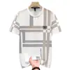 Camiseta Masculina de Seda Gelada Manga Curta para Jovens e Adultos Xadrez Popular de Verão Tamanho Grande Top Solto Casual Versátil Casual t