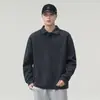 Moletom masculino de peso pesado estilo americano com gola polo e manga longa, pulôver de outono com corte solto, simples, casual, moderno e versátil
