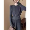 Suéter Base de Punto Rojo Redondo para Mujer Temporada Otoño Invierno Suave Pegajoso Capa Interior Suéter Delgado Top Corto