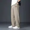 Pantalones Finos de Seda Helada de Verano para Hombre, Pantalones Largos Casuales de Alta Gama a la Moda, Pantalones Deportivos Sueltos Rectos de Pierna Ancha